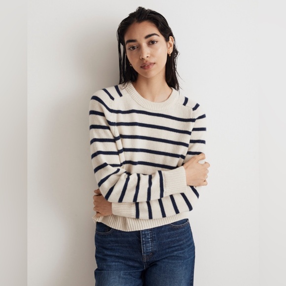 Madewell Sweaters - Madewell Resourced Cashmere Crewneck Sweater Navy Cream Stripe XS Neutral Casual